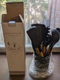 Набор кухонных принадлежностей из силикона и бамбука 12 предметов Kitchen Set Черный фото от покупателей 2