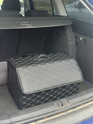 Автомобільний органайзер (саквояж) з ручкою у багажник Optima Bag-L 55х32х30 см з екошкіри Чорний з білою прошивкою (OPT-BAG-L)