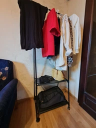 Стойка вешалка для одежды и обуви Coat Rack TW-777 new напольная стальная с полками, на колесах Black фото от покупателей 13