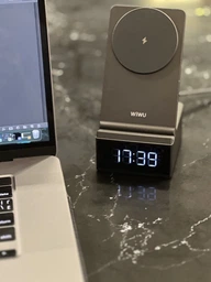 Бездротова зарядна станція WiWU Wi-W011 Platinum 2в1 15W з годинником для iPhone / AirPods MagSafe Зарядний пристрій Grey