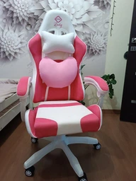 Крісло геймерське Bonro Lady 807 рожево-біле фото от покупателей 5