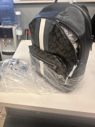 Рюкзак шкіряний Coach West Backpack In Signature Canvas With Varsity Stripe