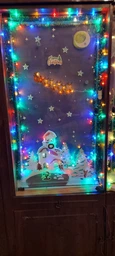 Новогодние Наклейки Happy Pocket Санта над заснеженным городом домики снежинки снег Набор М 75см глянец Белый фото от покупателей 3