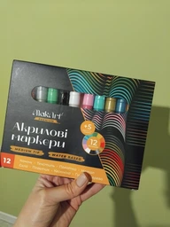 Набір акрилових маркерів для малювання Акрилові маркери MakArt для різних поверхонь, для скла, для тканини, різнокольорові, 12 шт фото від покупців 2