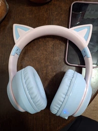 Бездротові навушники з котячими вушками Cat Ear Fingertime із додатковим мікрофон та підсвіткою рожево-голубі