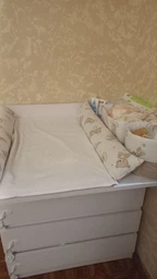 Матрасик на пеленальний комод з непромокаючою накладкою та кошиком для дрібниць Ведмедики та веселки з бежевим 70*60 см, 100% бавовна фото від покупців 3