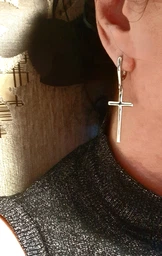 Серебряные серьги крестики с подвесками висячие английский замком родированные без камней 5827-р-сережки