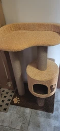 Кошачья когтеточка лазалка в домик с лежанкой для кошек кото 90х60х40см молочно бордовая фото от покупателей 2
