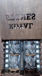 Камні для віскі Royal Stones дерев'яний набір Premium 4 келихи Bohemia Quadro 340 мл 12 шт каменів + мішок + щипці + 4 підсклянника + сертифікат