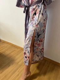 Женский халат кимоно длинный COSY Morning Bloom шелк-сатин L/XL цветы на лавандовом цвете MB2 фото от покупателей 3