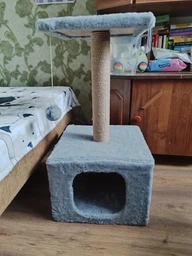 Домик когтеточка для кота дряпка для кошки Мур-Мяу КотэДж 34х34х67 см в джутовой веревке Коричнево-бежевый МТК фото от покупателей 14