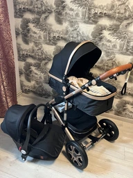 Детская коляска с автокреслом 3в1 KESSER 94 x 64 x 119 см коричневый с золотистым Германия фото от покупателей 4