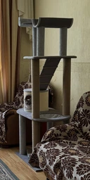 Стильная когтеточка с домиком игровой комплекс для кошек, котов всех пород 190х80х60см серо бежевая фото от покупателей 12