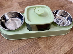 Миска для корма и воды с автоматической поилкой 3в1 Pet Feeder диспенсер с питьевым фонтанчиком и 2 мисками для котов и собак, 40х15х10 см, серый (99666186)