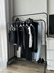 Подвійна стійка вішалка для одягу та взуття Loft Rack TW-608 сталева підлогова з полицею Black фото від покупців 2