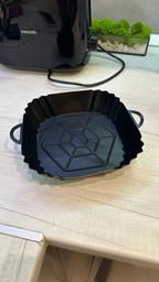 Тонка квадратна силіконова форма для аерогриля / духовки / мультипечі Hexagon багаторазова форма для випічки / м'яса / риби / овочів, 19.5х4.2 см (дно 15 см), чорна (101388684)