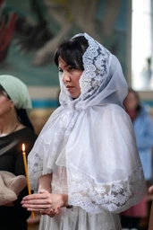Палантин платок в церковь 100 см белая 127 фото от покупателей 1