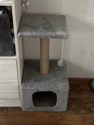 Домик когтеточка для кота дряпка для кошки Мур-Мяу КотэДж 34х34х67 см в джутовой веревке Коричнево-бежевый МТК фото от покупателей 13