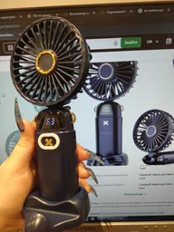 Портативный ручной настольный mini Fan вентилятор с аккумулятором и зарядкой от USB, подставка для телефона Синий