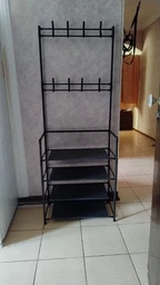 Полиця для одягу та взуття з полицями та гачками 60×29.5×154 см New Simple, підлогова вішалка-стійка для зберігання речей, органайзер з металевим каркасом для дому, коридору, гардеробної Чорний, RD-7 фото від покупців 5