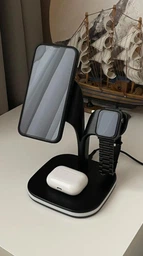 Беспроводная зарядная док станция для айфона складная LEXEGO 15W MagSafe 3в1 зарядка для айфон Apple iPhone Apple Watch AirPods с ночником (3 режима) Black U-22B фото от покупателей 3