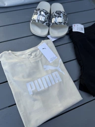 Футболка хлопковая женская Puma Ess No. 1 Logo Tee (S) 68237154 XS White-Cool Blue с принтом (4069157669870)
