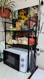 Кухонная полка органайзер для микроволновки с крючками этажерка настольная под бытовую технику фото от покупателей 2