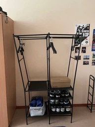 Подвійна стійка вішалка для одягу та взуття Simple Coat Rack Double Row сталева підлогова з полицями і гачками Black фото від покупців 2