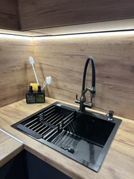 Мойка из нержавеющей стали AQUAMILL 6050 с PVD покрытием черная + смеситель + дозатор + решетка фото от покупателей 4