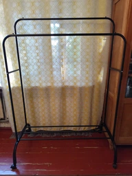 Подвійна стійка вішалка для одягу та взуття Loft Rack TW-602 сталева підлогова з полицею на колесах Black