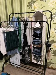 Двойная стойка вешалка для одежды и обуви Loft Rack TW-602 напольная стальная с полкой на колесах Black