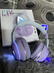 Беспроводные наушники Onvex BT612I с кошачьими ушками, RGB-подсветкой, Bluetooth 5.3, FM-радио, MicroSD, AUX, складные Blue-Pink фото от покупателей 15