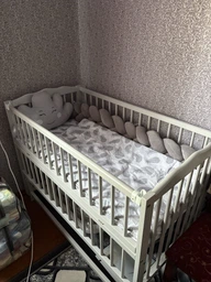 Кроватка колыбель для новорожденных Веселка, маятник, 3 уровня дна, откидная боковина, дерево бук. Натуральный