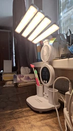 Лампа настільна з чотирма плафонами для навчання з RGB-підсвічуванням годинник та вентилятор фото від покупців 2