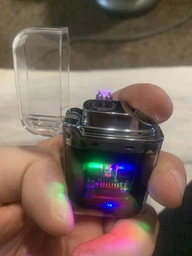 Зажигалка плазменная с двойной дугой RGB подсветкой электрическая с индикатором заряда Lighter Черная фото від покупців 1