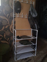 Полиця для одягу та взуття з полицями та гачками 60×29.5×154 см New Simple, підлогова вішалка-стійка для зберігання речей, органайзер з металевим каркасом для дому, коридору, гардеробної Чорний, RD-7 фото від покупців 2