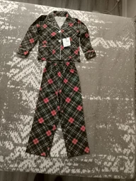 Детская теплая новогодняя пижама для девочки Tair kids Новогодняя 897КС 98 см Клетка зеленая (2100011850651)