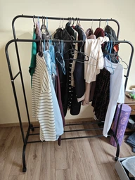 Подвійна стійка вішалка для одягу та взуття Loft Rack TW-602 сталева підлогова з полицею на колесах Black