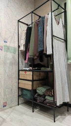 Подвійна стійка вішалка для одягу та взуття Simple Coat Rack Double Row сталева підлогова з полицями і гачками Black
