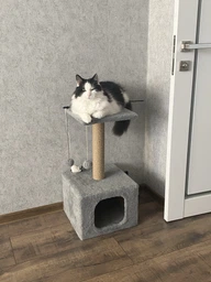 Домик когтеточка для кота дряпка для кошки Мур-Мяу КотэДж 34х34х67 см в джутовой веревке Коричнево-бежевый МТК фото от покупателей 10