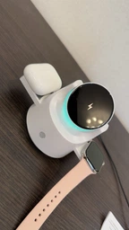 Складная беспроводная зарядная док станция MagSafe 3 в 1 с ночником для iPhone Apple Watch AirPods магнитная зарядка зарядное устройство для айфона смарт-часов наушников Apple White M1-W фото от покупателей 10