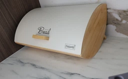 Хлебница Maestro MR-1775-IVORY металлической крышкой и деревянным основанием 33.5×24×16.5 см бежевая фото от покупателей 2