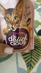 Упаковка Полнорационного консервированного корма для взрослых котов Delickcious Кусочки с лососем и мидиями в соусе 85 г х 12 шт (B5410201)