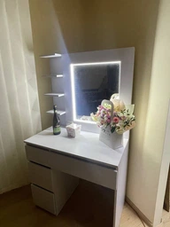 Туалетный столик с 4 ящиками, полкой и LED подсветкой, 160*90*50см, белый, MirrorRika фото от покупателей 4