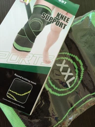 Наколенник для суставов спортивный компрессионный Knee Support KS-001, ортопедический бандаж для фиксации коленного сустава при травмах, спорте, реабилитации, эластичный фиксатор размер XXL Серый с зеленым, KS-001-XXL фото от покупателей 2