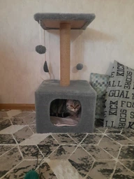 Домик когтеточка для кота дряпка для кошки Мур-Мяу КотэДж 34х34х67 см в джутовой веревке Коричнево-бежевый МТК фото от покупателей 8