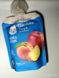 Дитяче пюре Gerber Яблуко та персик 90 г (7613036345460) фото від покупців 15