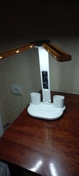 Светодиодная настольная лампа трансформер на аккумуляторе с дисплеем 12в1 Tech Lamp - многофункциональная с двойным источником света, календарем, термометром и держателем для ручек, белая