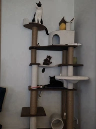 Высокий игровой кошачий комплекс когтеточка с большим домиком гамаком коту кошке 195х80х60см серый фото от покупателей 3