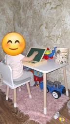 Столик детский со стульчиком 46х60х45 см для творчества письма рисования игр и обучения белый стол для детей деревянный игровой + подушка в подарок фото от покупателей 2